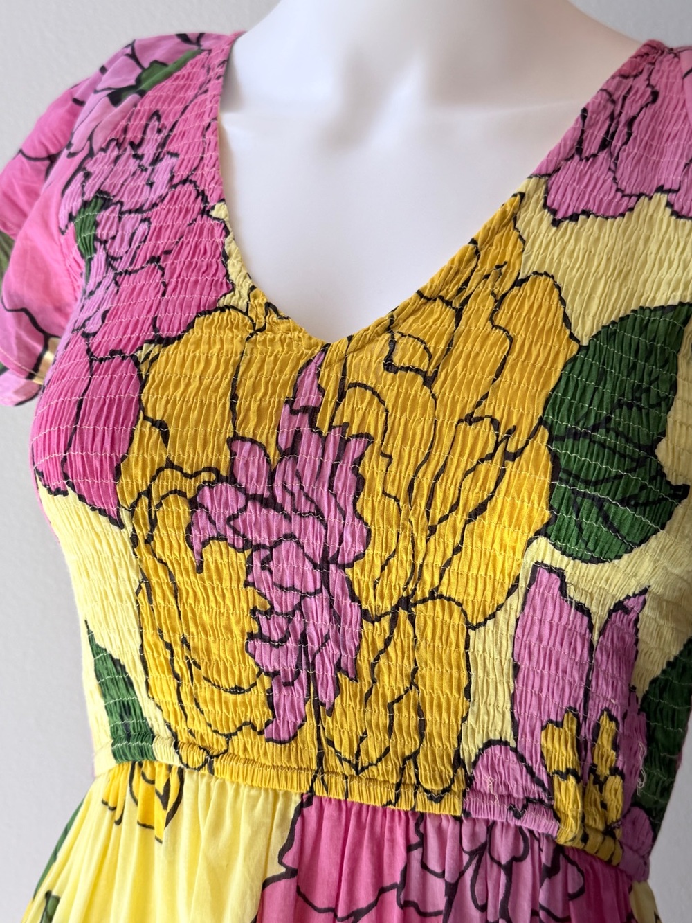 Banjanan Yellow Floral Maxi Dress with Pink & Green Blooms - Picture 5 of 5